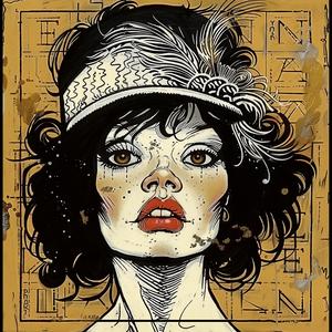 امرأة قبعة فستان أزياء رسم فني أنيق تصميم أسلوب جرافيكي 1064213