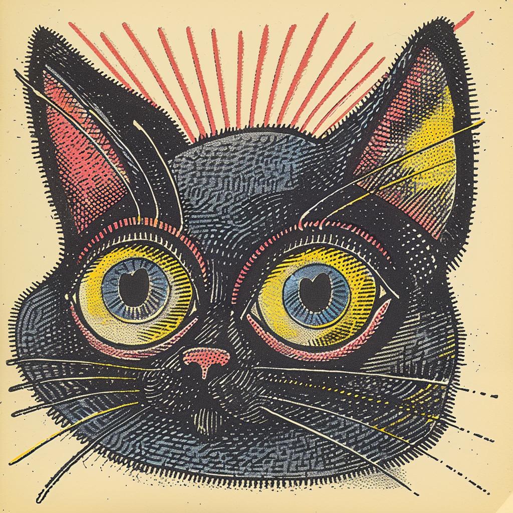 cat  three-eyed  Kandinsky  black  yellow  red  artwork  illustration  whimsical  animal 917036