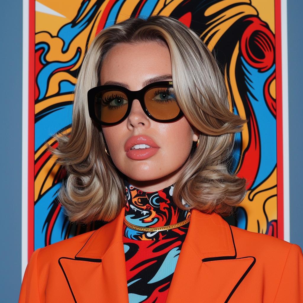 woman  orange  suit  sunglasses  fashion  illustration  stylish  celebrity  portrait  vibrant 1023412