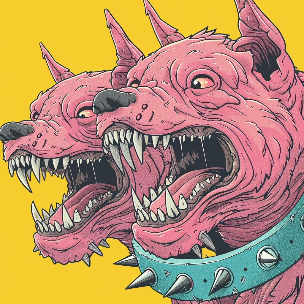 mythical  Cerberus  terrifying  two-headed  spiked  collars  yellow  fantasy  creature  dark 927923