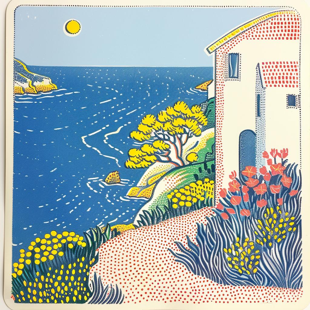 animated  illustration  ocean  house  flowers  sinuous  vibrant  colorful  beach  path 945321
