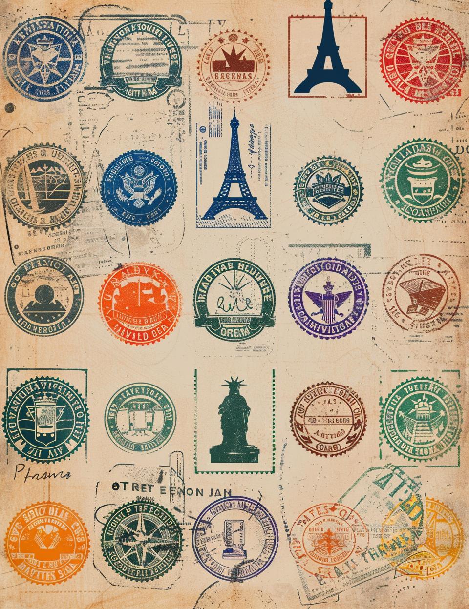 vintage  travel  stamps  shapes  distressed  vector  design  collection  countries  art 918196