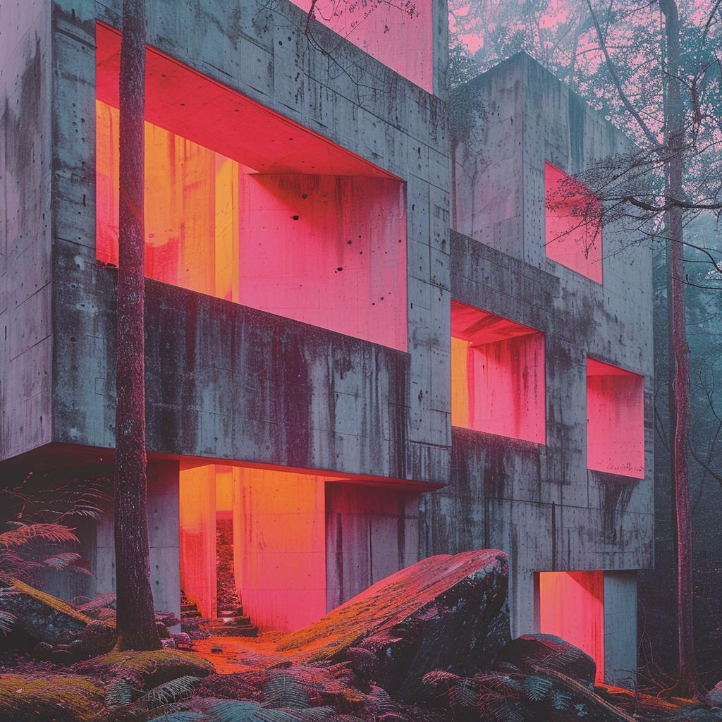 double  exposure  surreal  focus  pink  house  woods  lighting  red  art 1029231