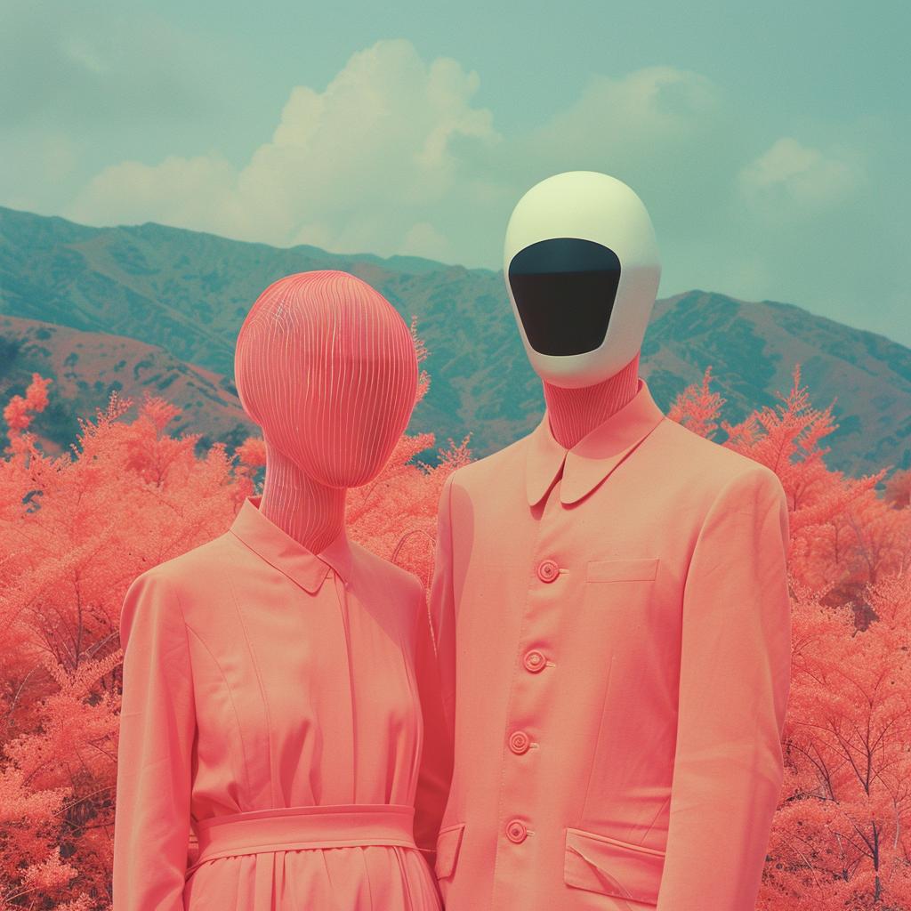 surreal  album  cover  infrared  people  pink  suits  standing  creative  art 1019142