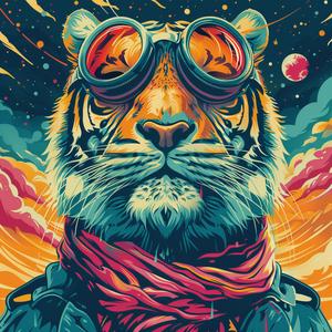 tiger  goggles  scarf  surreal  album  Marcel  Mouly  screenprinting  playful  colorful 1079616