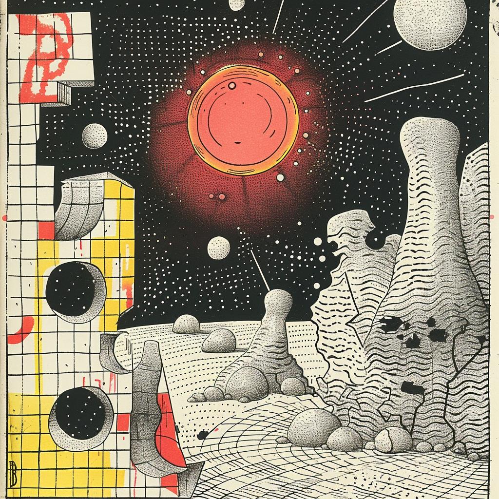 BAUHAUS  Ukiyo-e  surreal  flowerpunk  space  station  sun  Risograph  Symbolist  hyper-realistic 916288