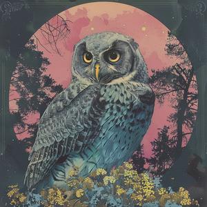 creative  surreal  owl  tree  branch  pink  moon  risograph  symbolist  screenprinting 1079095