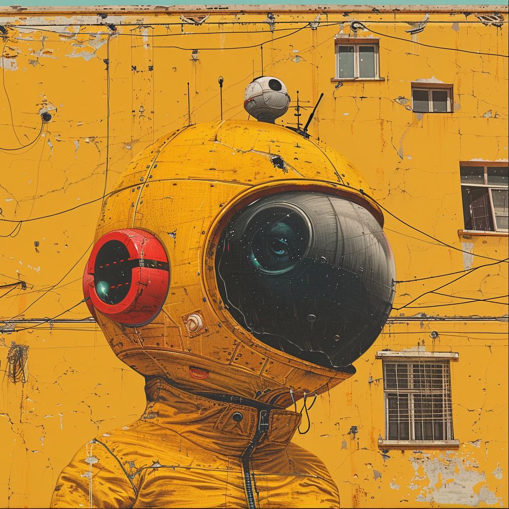 surreal  album  cover  hyper-realistic  screenprinting  robot  helmet  creative  colorful  inventive 960280