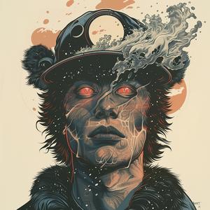 poster  man  hat  smoke  head  creative  album  cover  Risograph  symbolist 1077439