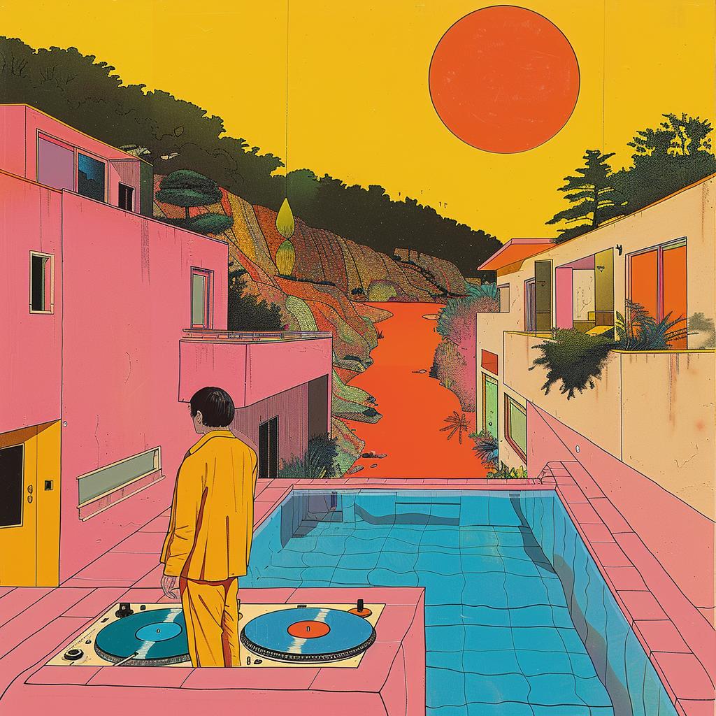 surreal  album  cover  painting  man  pool  creative  art  colorful  style 978580