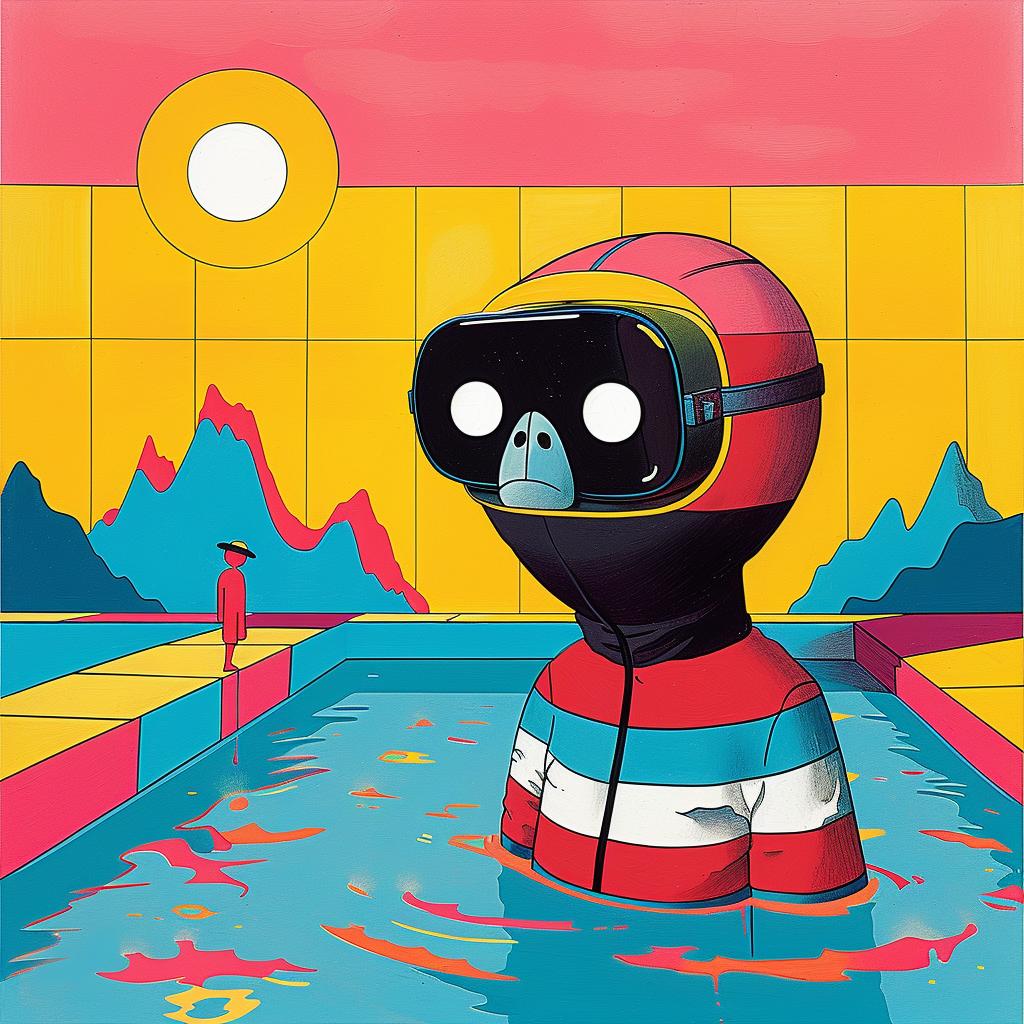 surreal  cartoon  helmet  pool  vibrant  colorful  playful  whimsical  artwork  album 1018434