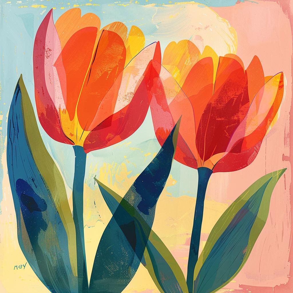 tulips  orange  yellow  canvas  art  print  Risograph  Chinese  MaudLewis  floral 970566