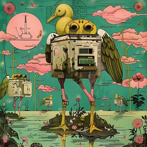 bird  robot  painting  chromolithography  modern  colorful  surreal  nature  conceptual  whimsy 1060043