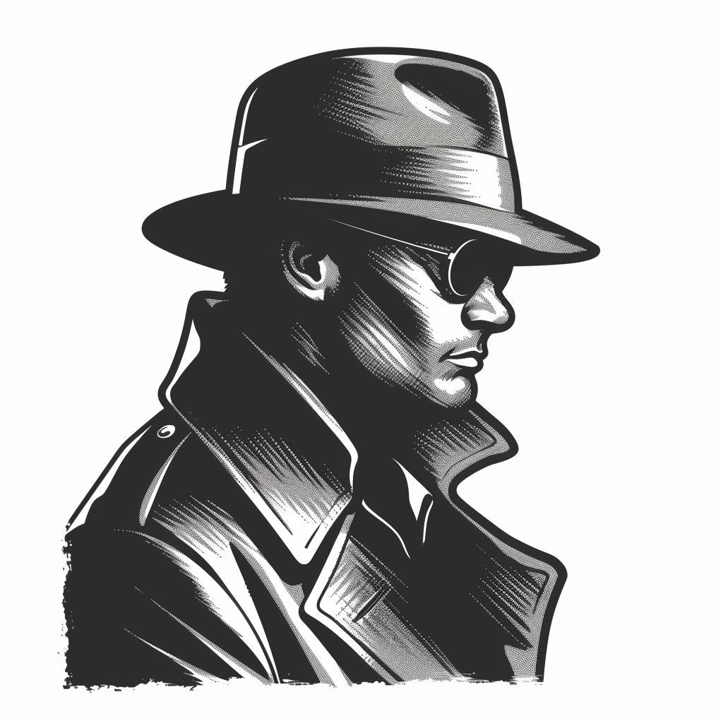 silhouette  detective  illustration  vintage  black  white  icon  linocut  emblem  bold 951862
