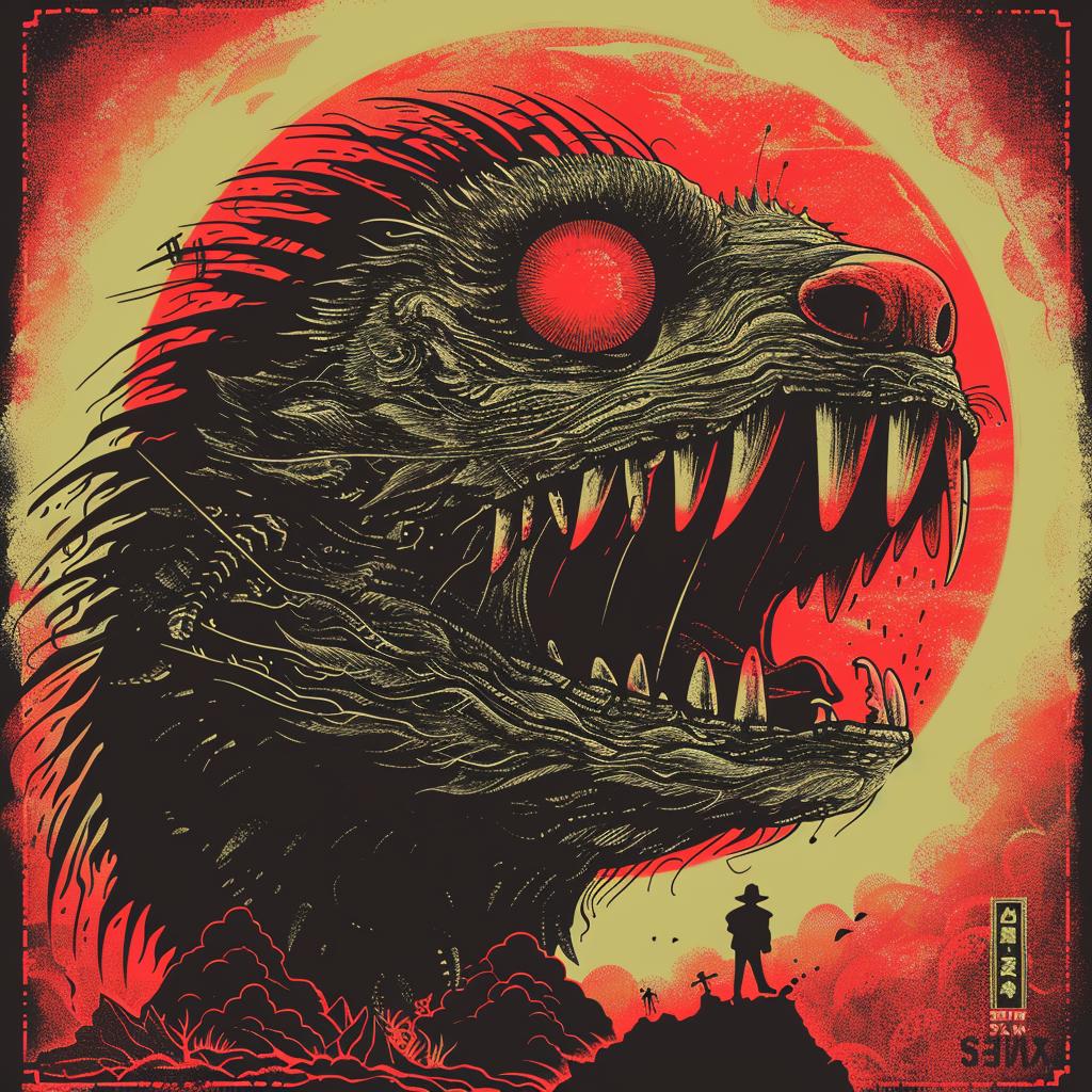 surreal  album  collage  deathmetal  hyper-realistic  Toshio Saeki  Todd White  creature  godzilla  vintage 942184