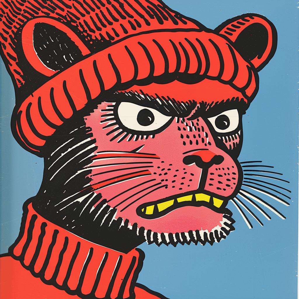 cat  red  hat  illustration  vintage  skull  vibrant  portrait  comic  1950s 921754