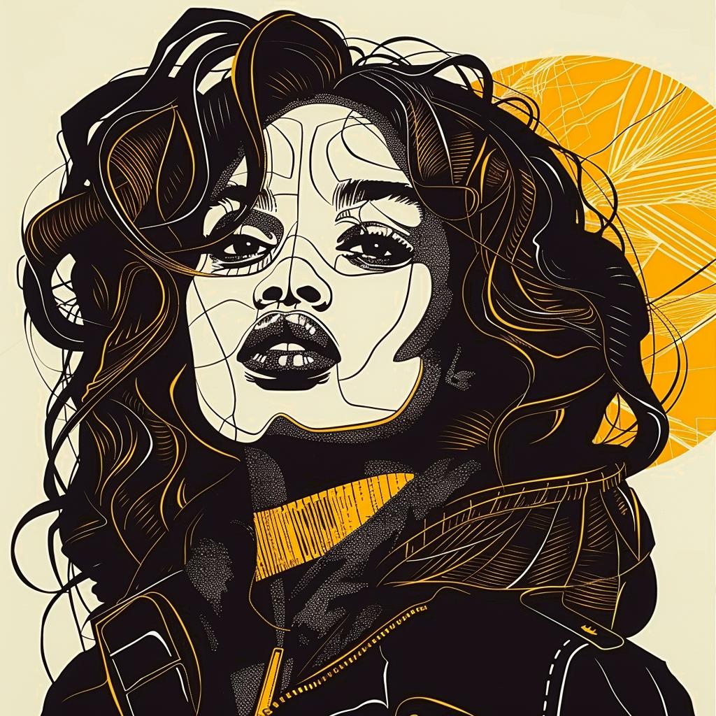 PopArt  model  Viola  Davis  curlyhair  yellow  sun  portrait  digital  African-American 938952