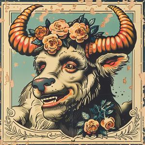 bull  horns  flowers  head  chromolithography  artwork  stylized  vibrant  nature  colorful 1048285
