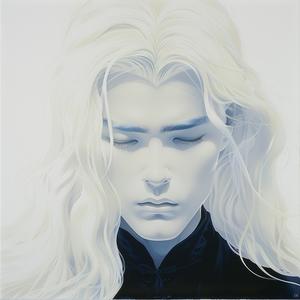 surreal  male  blonde  model  white  Risograph  hyper-realistic  Symbolist  portrait  studio 1077357