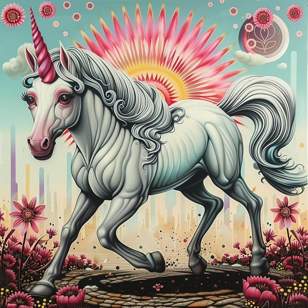 unicorn  kawaii  white  flowers  sun  colorful  painting  fantasy  cute  whimsical 1033849