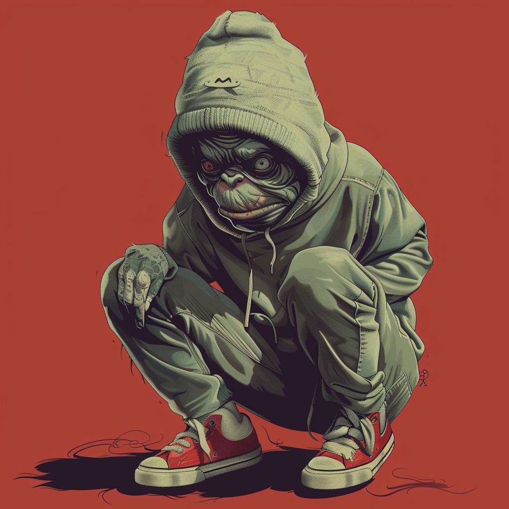 aggressive  streetwise  anthropomorphic  monster  urban  cartoon  minimal  hoodie  sitting  ground 956052