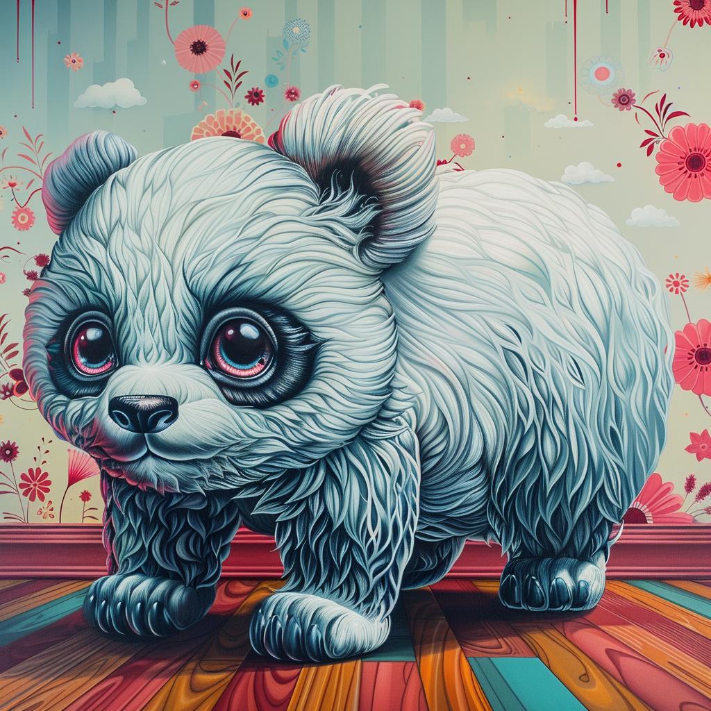 panda  kawaii  painting  wooden  floor  cute  animal  colorful  whimsical  background 1033692