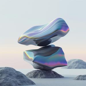 chromatic  aberration  holographic  stone  floating  liquid  installation  monotone  black  art 1071379