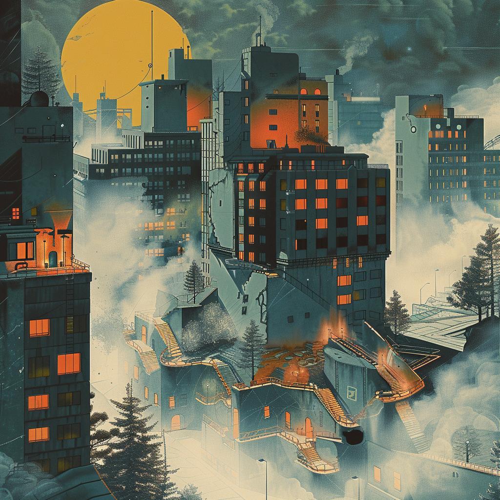axonometric  street-art  graphic  city  moon  urban  design  illustration  aesthetic  night 969317