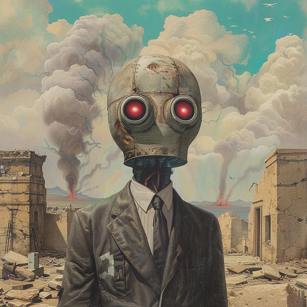 man  suit  destroyed  city  surreal  artwork  dark  reflective  dramatic  introspective 973769