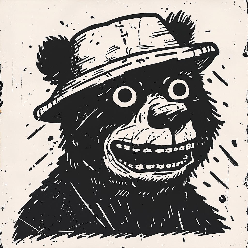 panda  creature  vintage  comic  illustration  black  white  headshot  cap  ominous 920526