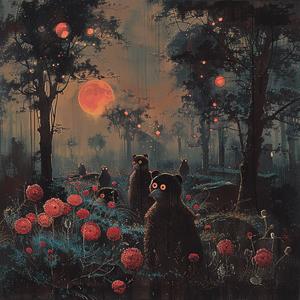 forest  red  flowers  trees  painting  nature  vibrant  chromolithography  art  landscape 1053500