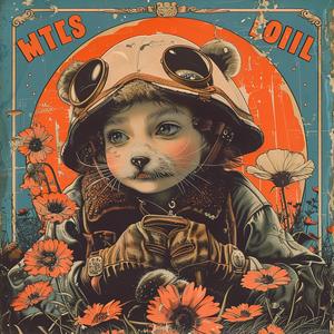 poster  cat  helmet  flower  chromolithography  colorful  whimsical  art  graphic  illustration 1051208