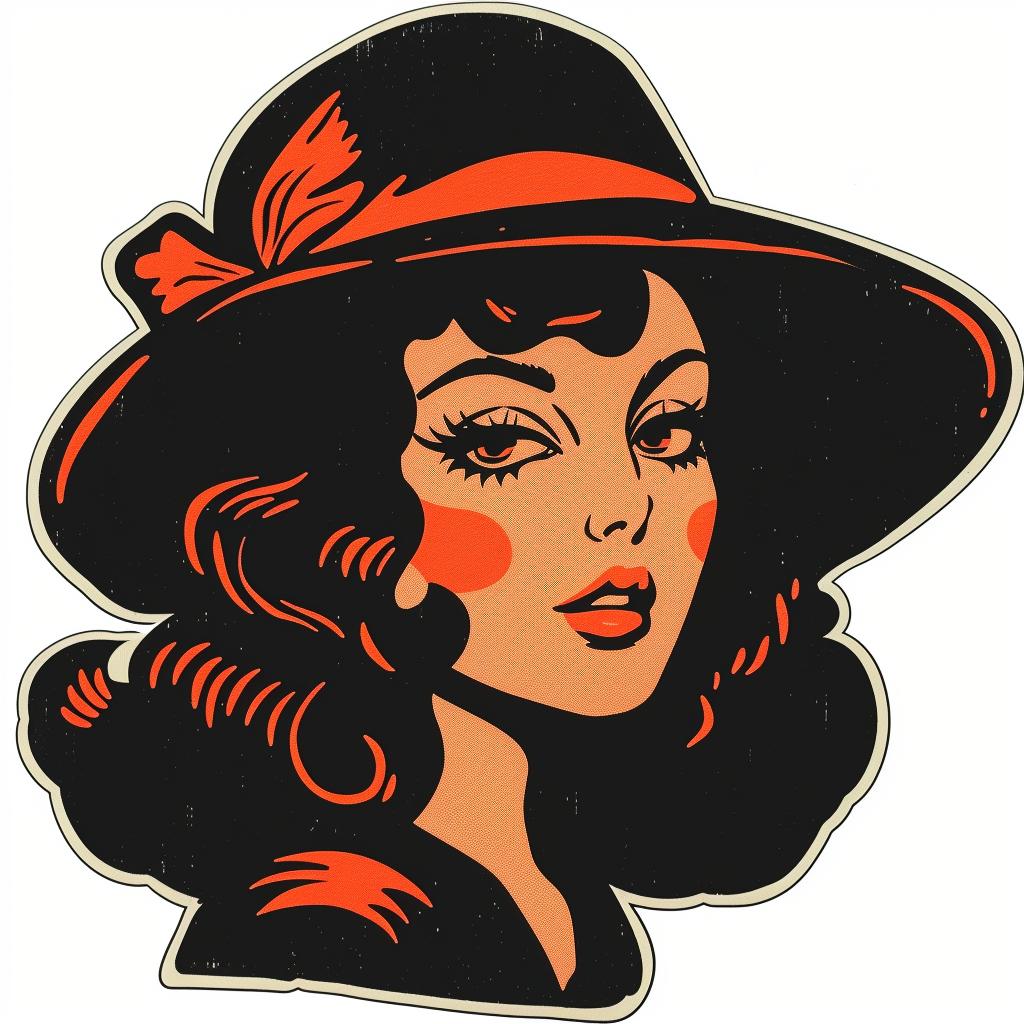 vintage  logo  fashion  woman  hat  sticker  illustration  design  stylized  art 927737
