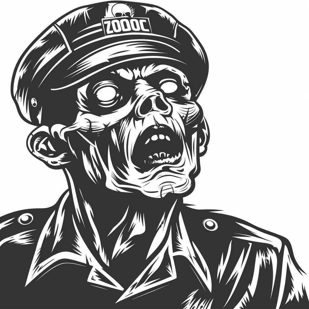 zombie  cop  silhouette  vintage  icon  emblem  linocut  tattoo  black  white 951709