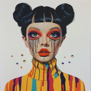 PopArt  brunette  model  four  eyes  dripping  makeup  white  background  stylized 1074243