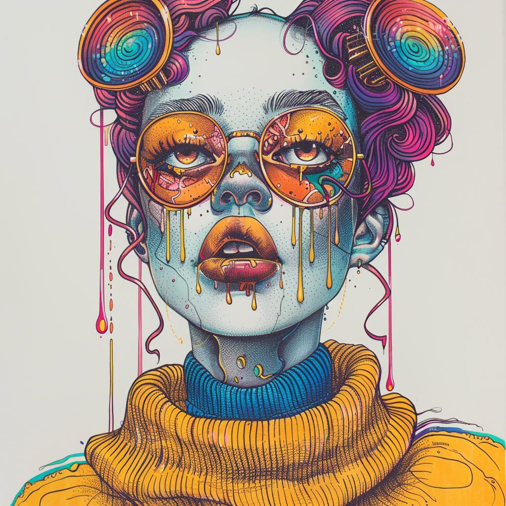Pop Art  painting  woman  purple  hair  sunglasses  artwork  dripping  makeup  colorful 939240