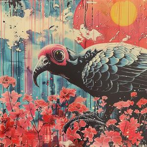 bird  flowers  risoprint  whimsical  nature  vibrant  art  colorful  detailed  stylized 1038097