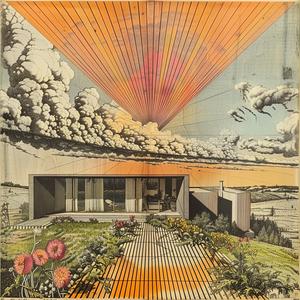 pristine  Mies  Van  der  Rohe  home  painting  clouds  sun  contrast 1036514