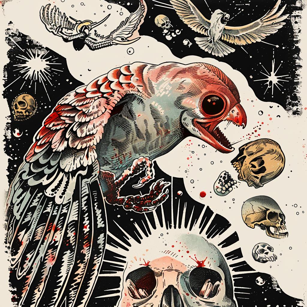 poster  bird  skull  chromolithography  dark  visual  illustration  graphic  art  symbolic 1035937