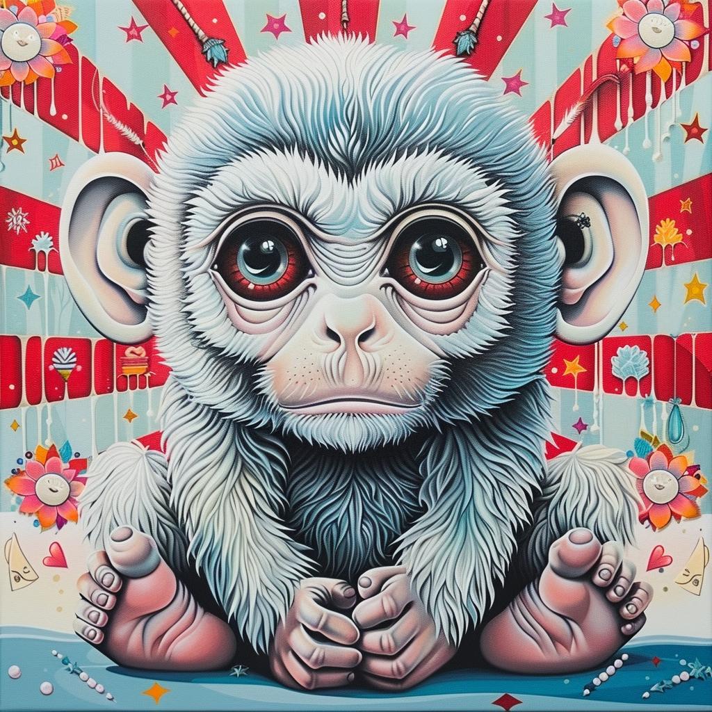 monkey  kawaii  big eyes  painting  white  cute  oversized  animal  portrait  illustration 1033913