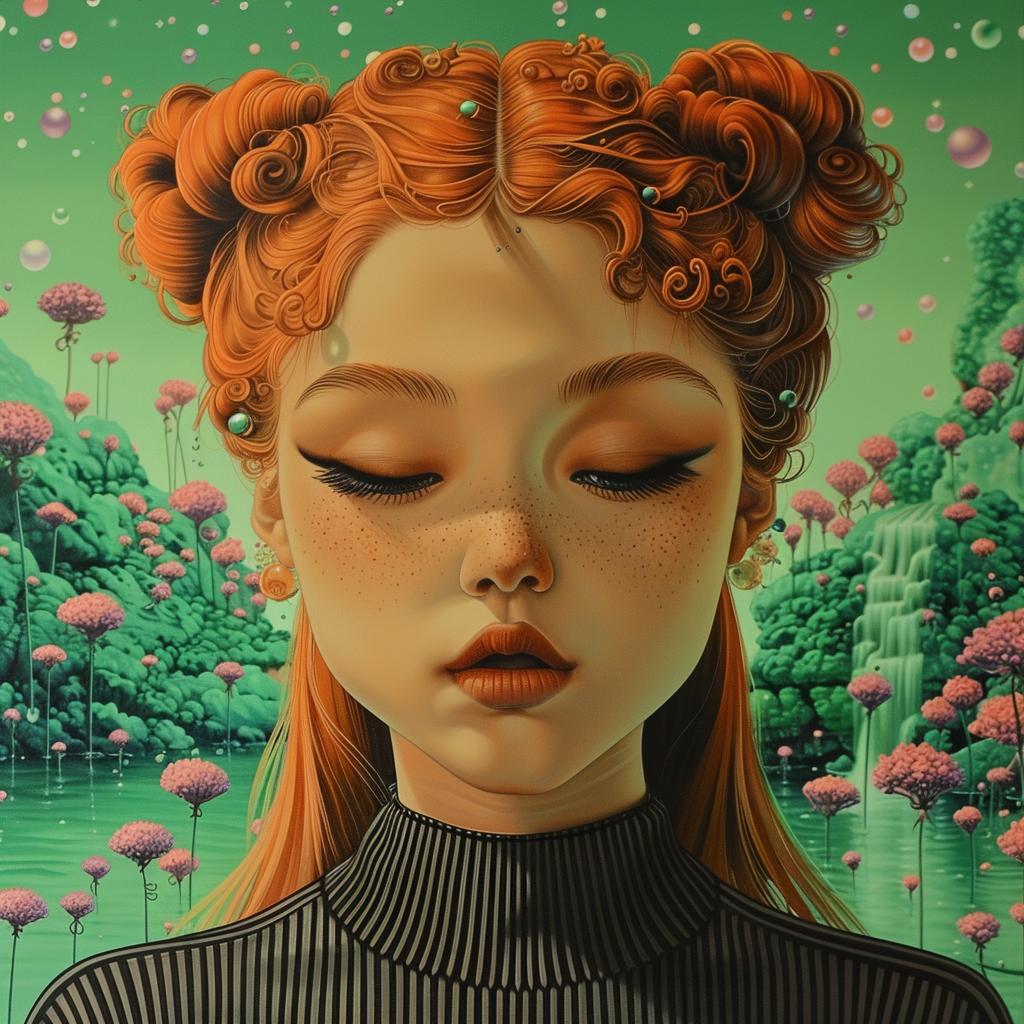 girl  red  flowers  aesthetic  retrofuturism  beautiful  detailed  whimsical  portrait  colorful 944327