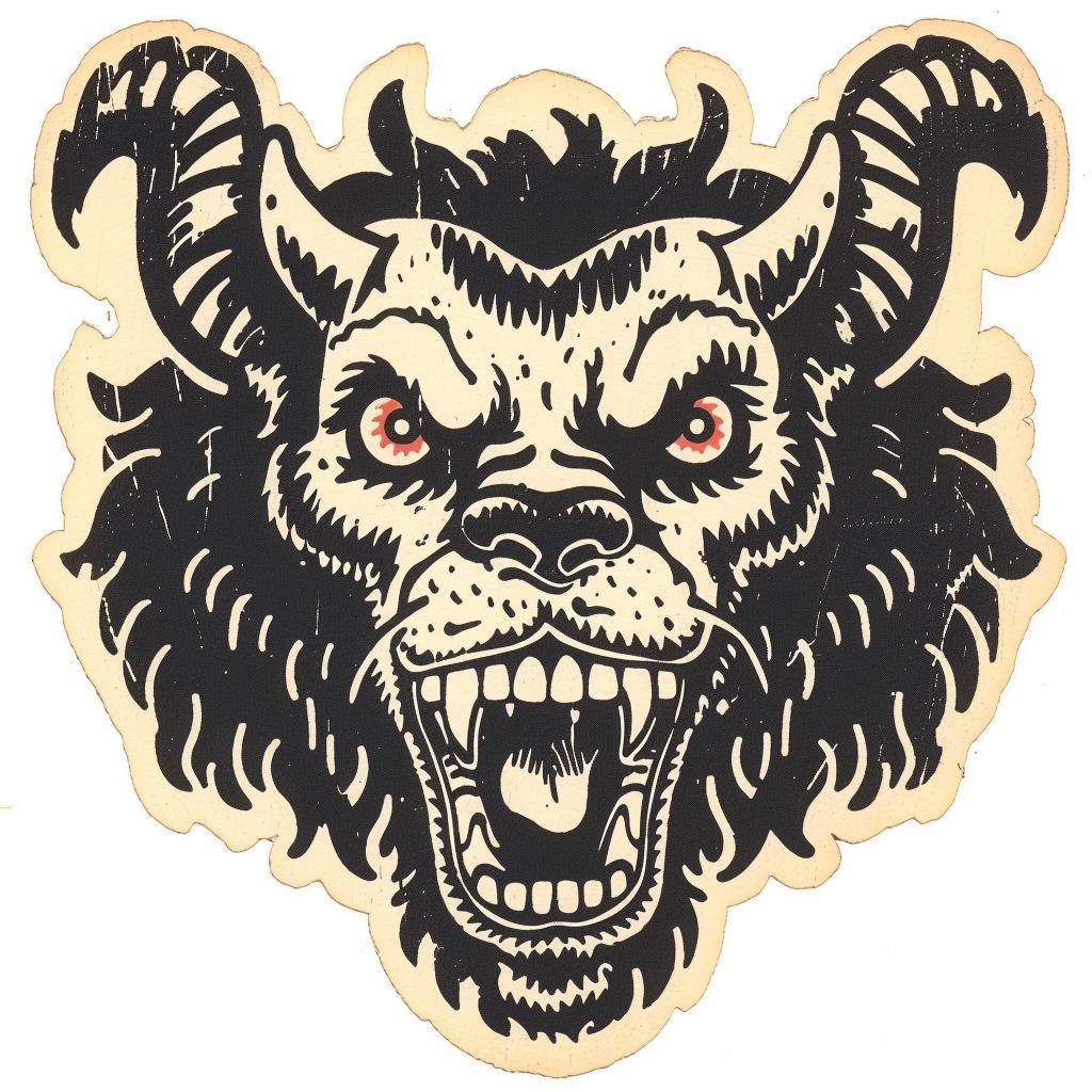 mythical  creature  hybrid  wolf  sheep  black  white  angry  head  sticker 934924