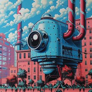 robot  red  head  minimal  chromolithography  Escher  surreal  fantasy  character  colorful 1037710