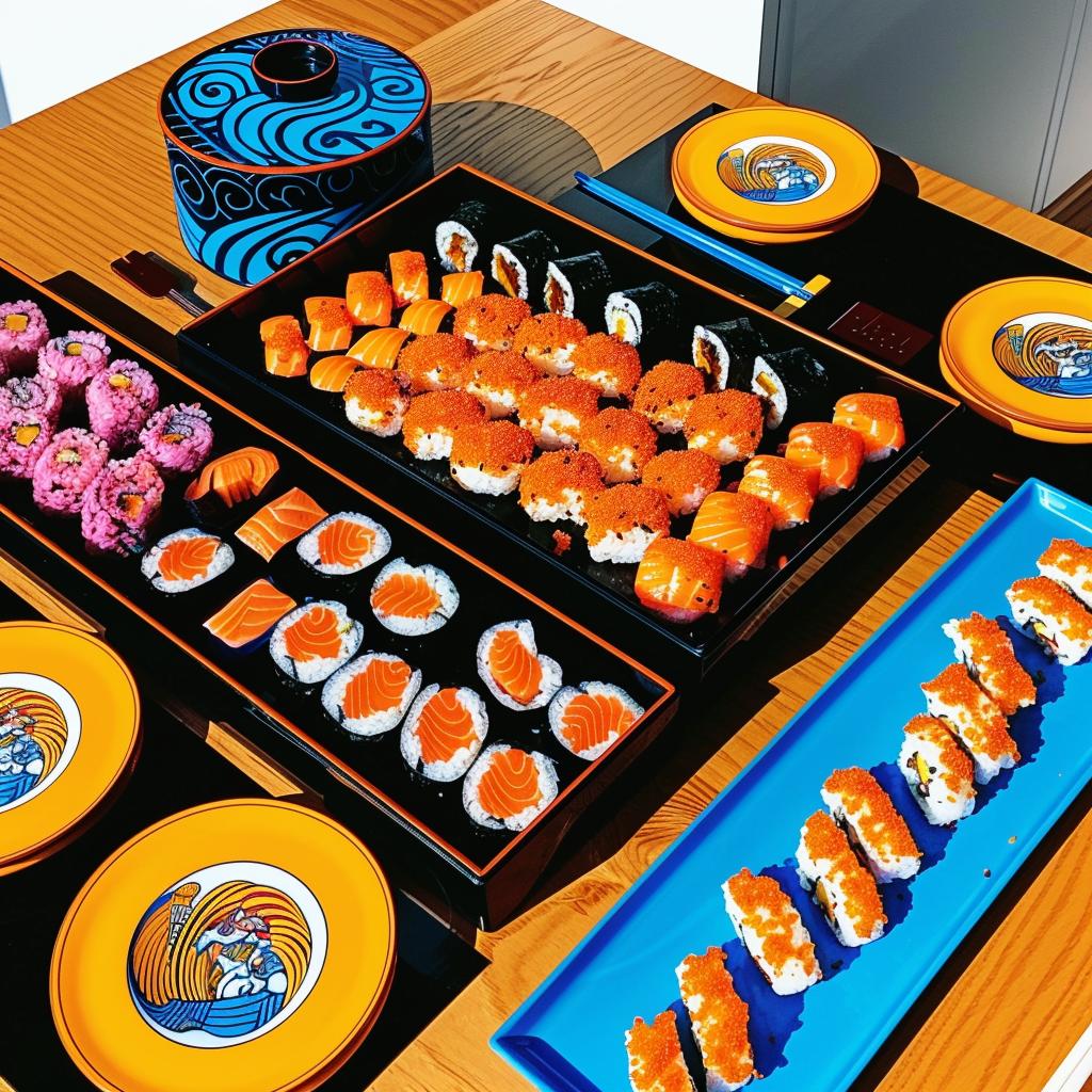sushi  table  Japanese  restaurant  food  plates  culinary  art  presentation  dining 1021422