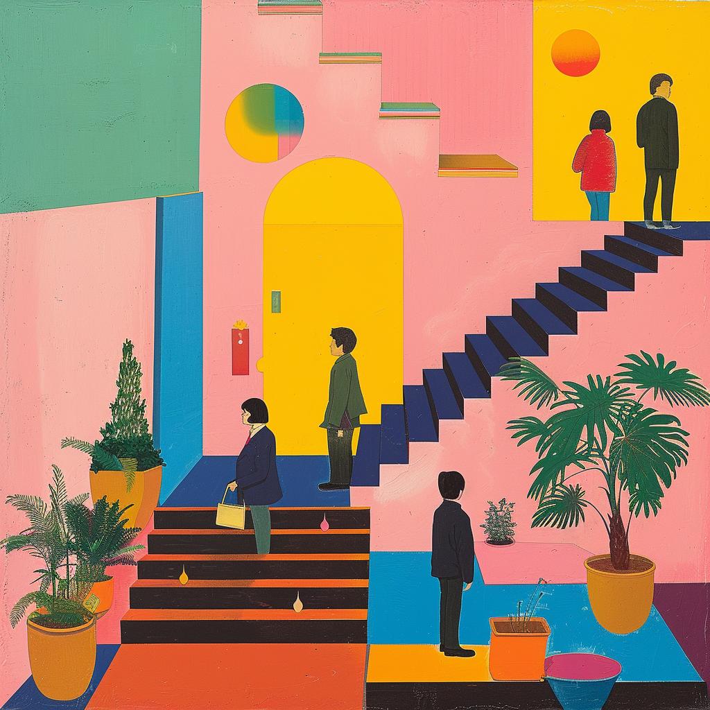 surreal  album  cover  colorful  room  art  Joan  Cornella  painting  people 1019136