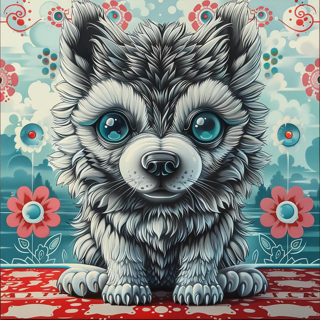 wolf  kawaii  oversized  white  background  cute  animal  painting  playful  art 1033635
