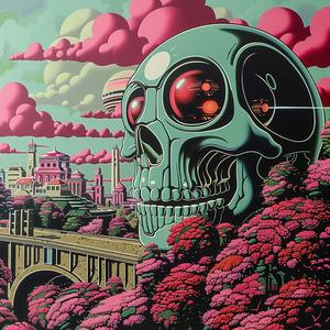 skull  pink  eyes  clouds  horror  chromolithography  dark  illustration  art  atmosphere 1039787