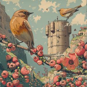 birds  tree  branch  flowers  painting  chromolithography  nature  art  colorful  landscape 1059616