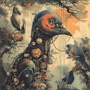 bird  painting  colorful  artwork  whimsical  illustration  chromolithography  fantasy  nature  detailed 1040223