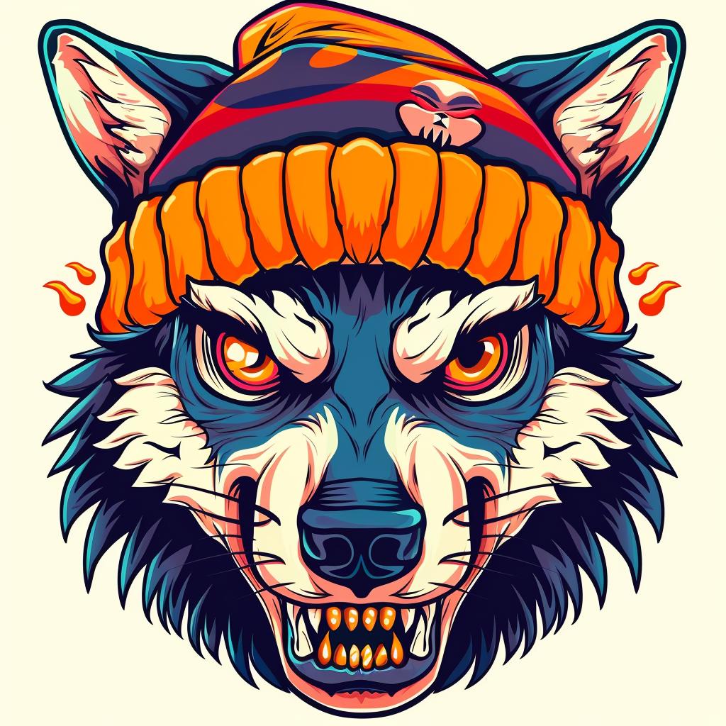 aggressive  streetwise  wolf  knitted  hat  minimal  urban  animal  illustration  character 959239